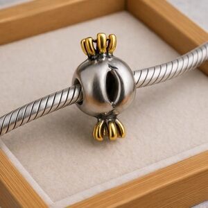 Pandora Purple Amethyst Love Knot Charm/Bead 925 Silver 14K Gold Accent ALE #229